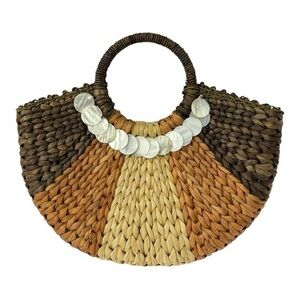 Vintage Talbots Straw Half Moon Circle Handle Boho Bag Purse Beachy Boho